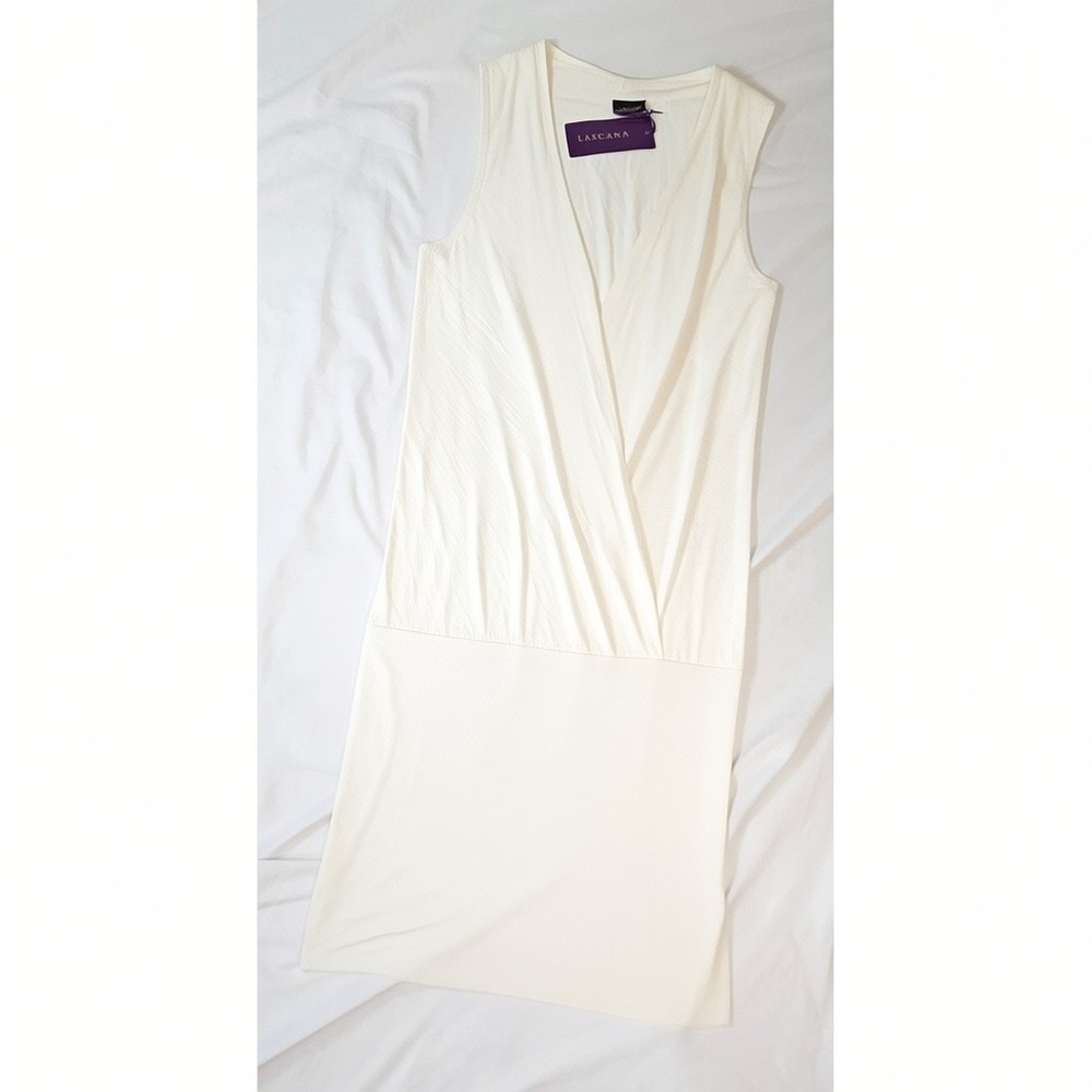 NWT Lascana Cream Sleeveless Blouson Wrap Dress Surplice Neckline Off White